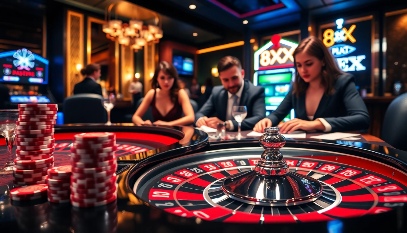 Players enjoy a thrilling game at the luxurious 8XX casino, showcasing excitement and strategy.