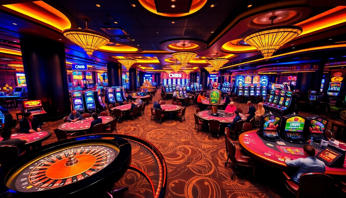 Players enjoying the thrill of CM88 at a luxury casino with roulette, poker, and slots.
