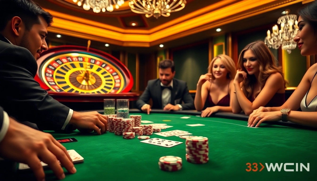 Players engaging in a thrilling game at 33WIN's luxurious casino table.