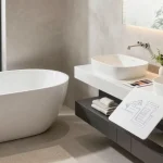 KingKonree solid surface products in a modern bathroom design, showcasing luxury and hygiene.