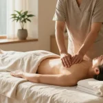 Relaxing 서울출장마사지 session in a tranquil home setting with calming elements.
